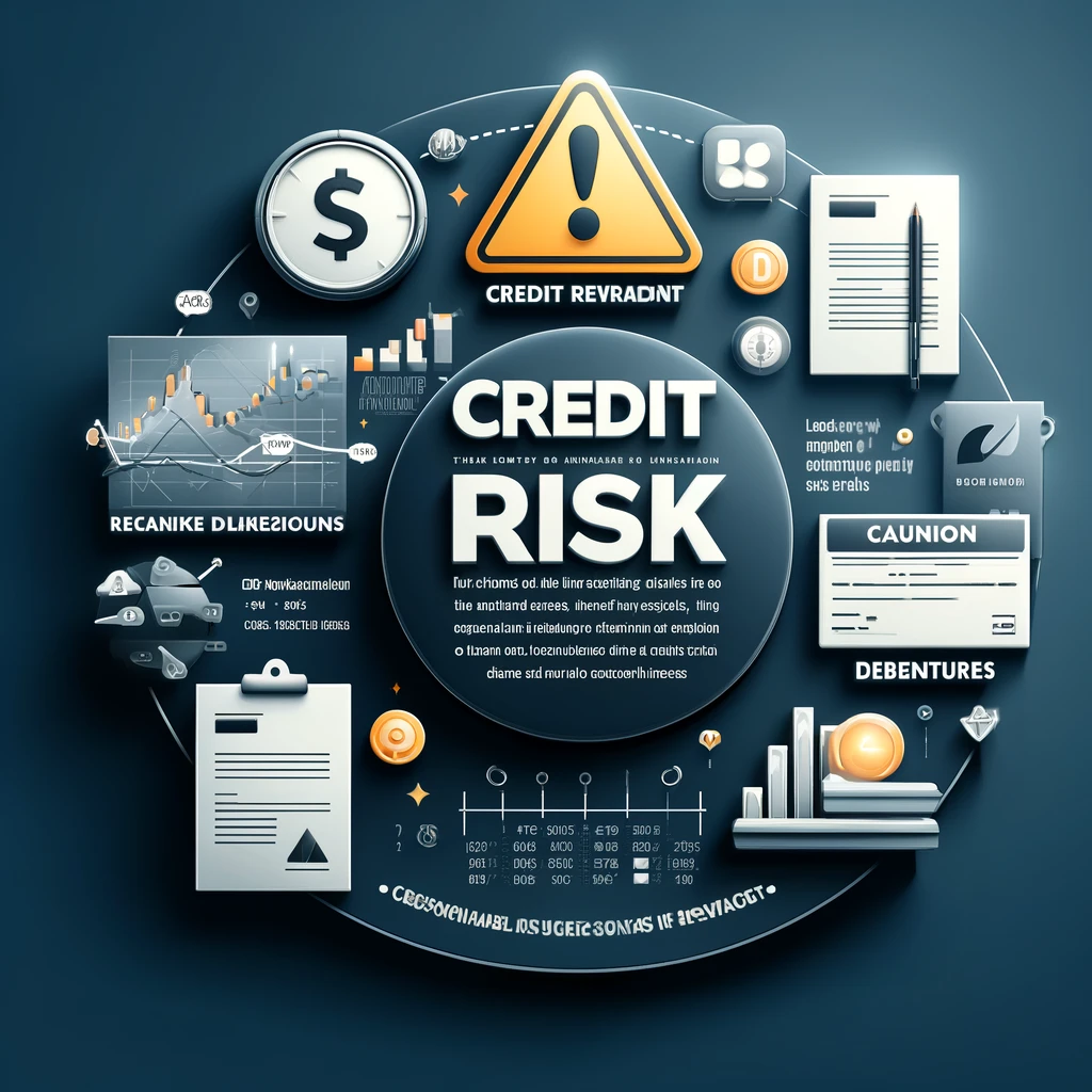 Infográfico elegante explicando o conceito de risco de crédito associado a investimentos em CRIs, CRAs e debêntures.