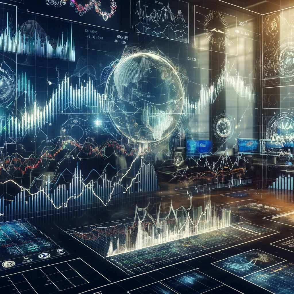 Painel de mercado de ações com gráficos e dados numéricos em ambiente de trading